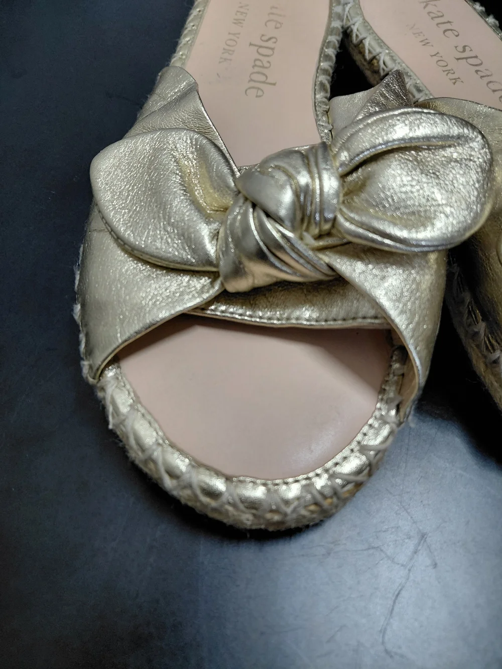 Kate Spade Gold Knot Espadrille Slide Sandals